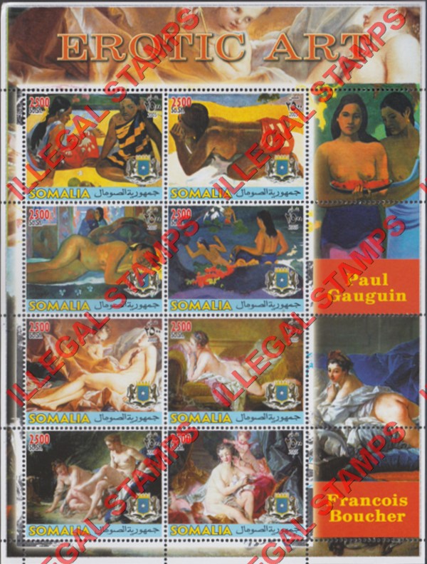 Somalia 2005 Erotic Art Paul Gauguin and Francois Boucher Illegal Stamp Souvenir Sheet of 8