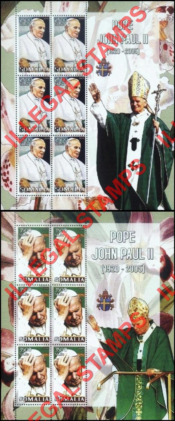 Somalia 2005 Pope John Paul II Illegal Stamp Souvenir Sheets of 6 (Part 2)