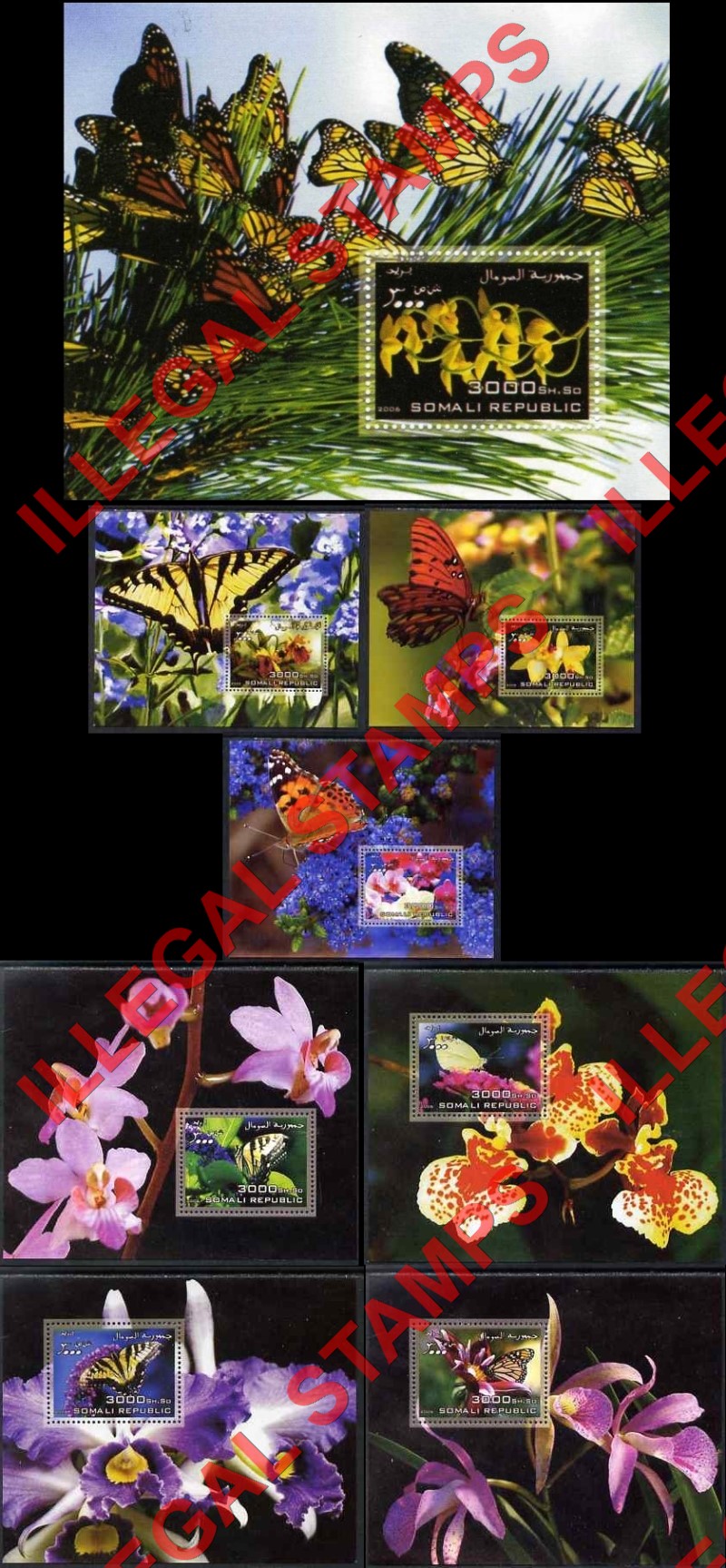 Somalia 2006 Flowers and Butterflies Illegal Stamp Souvenir Sheets of 1