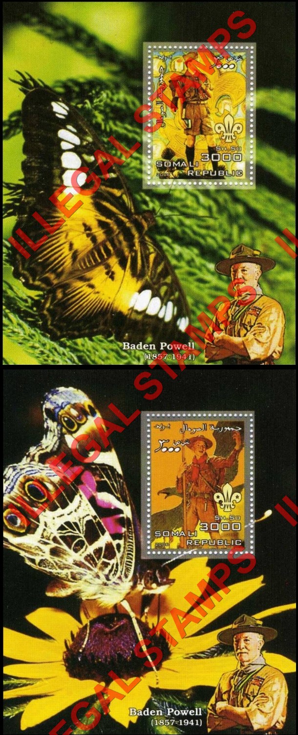 Somalia 2006 Scouts Butterflies and Baden Powell Illegal Stamp Souvenir Sheets of 1 (Part 2)