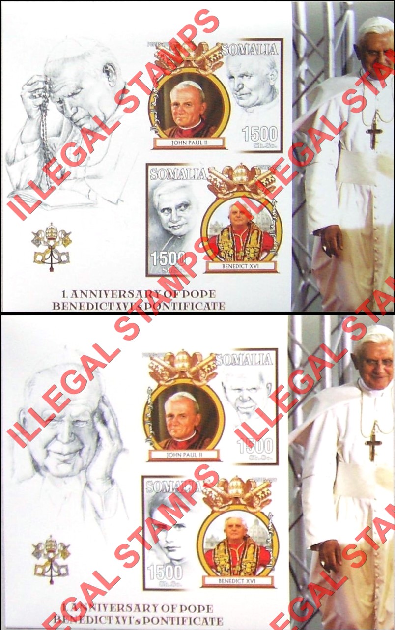 Somalia 2006 Pope Benedict XVI's Pontificate Illegal Stamp Souvenir Sheets of 2