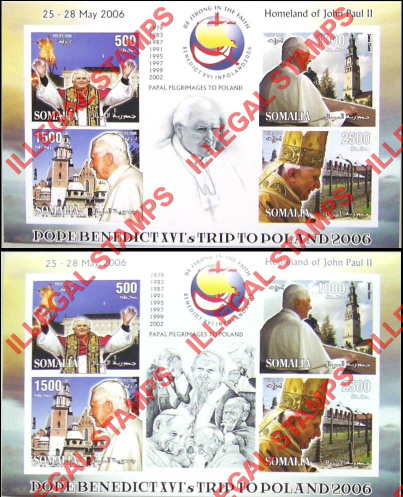 Somalia 2006 Pope Benedict XVI's Trip to Poland Illegal Stamp Souvenir Sheets of 4 (Part 1)