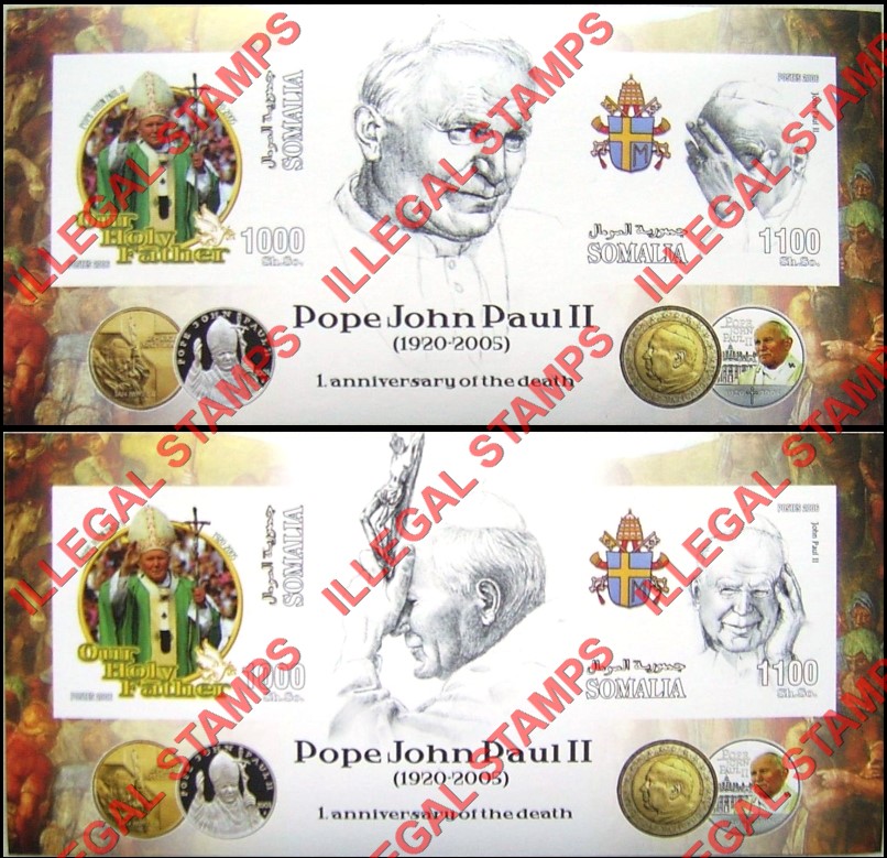 Somalia 2006 Pope John Paul II Death Anniversary Illegal Stamp Souvenir Sheets of 2