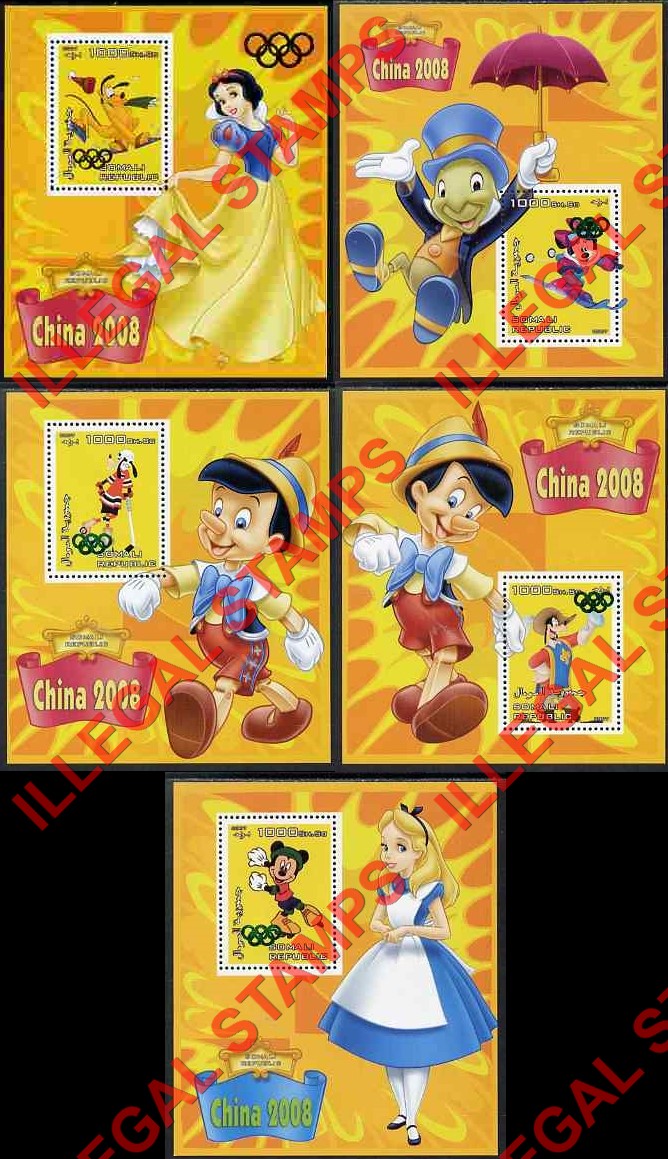Somalia 2007 Disney Characters China 2008 Olympics Illegal Stamp Souvenir Sheets of 1 (Part 2)
