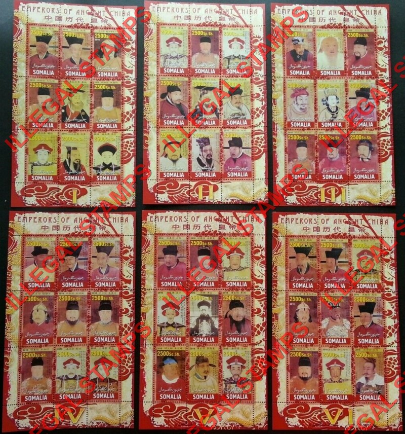 Somalia 2010 Emperors of China Illegal Stamp Souvenir Sheets of 9