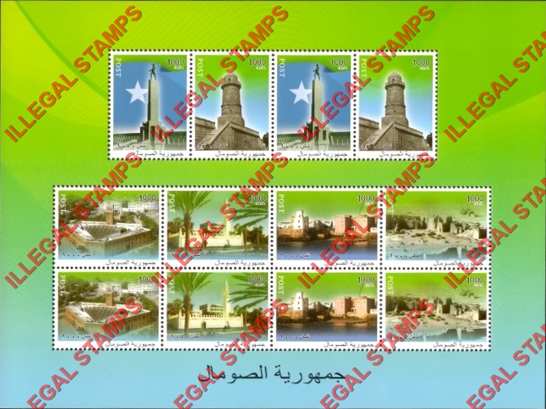 Somalia 2010 Historical Locations in Mogadischu and Somalia Illegal Stamp Souvenir Sheet of 12