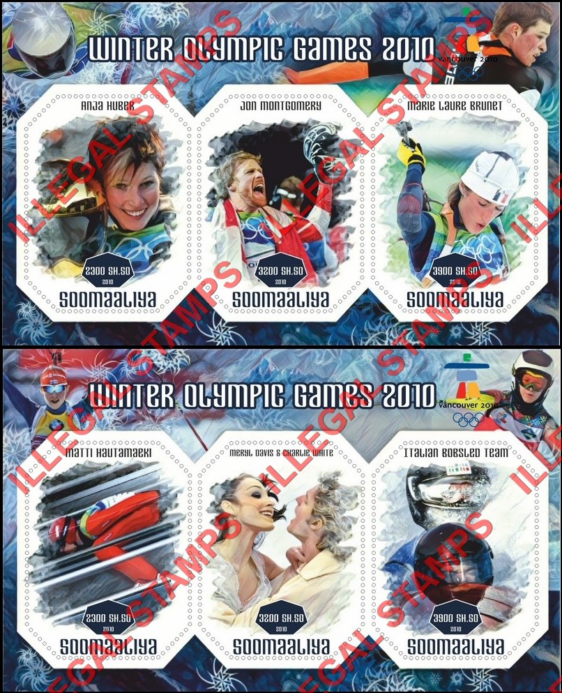 Somalia 2010 Winter Olympic Games in Vancouver Illegal Stamp Souvenir Sheets of 3