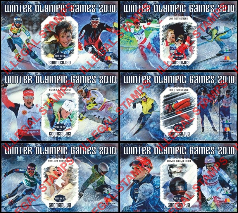 Somalia 2010 Winter Olympic Games in Vancouver Illegal Stamp Souvenir Sheets of 1