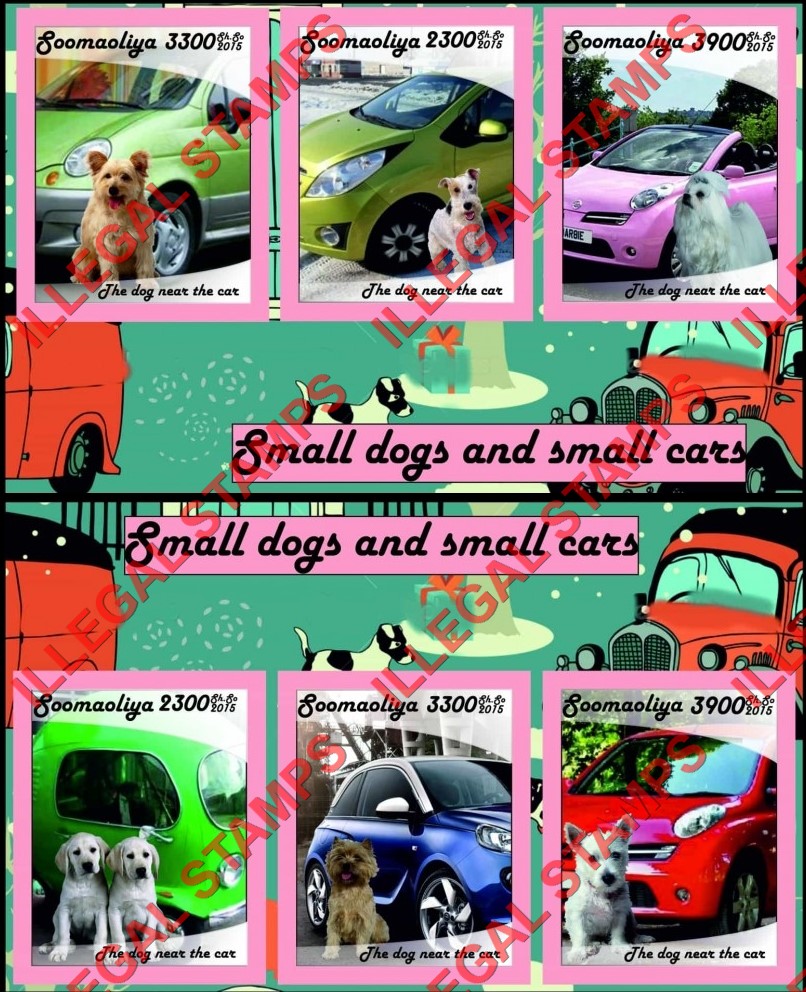 Somalia 2015 Small Dogs and Small Cars Illegal Stamp Souvenir Sheets of 3