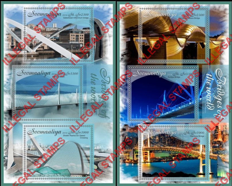 Somalia 2016 Bridges of the World Illegal Stamp Souvenir Sheets of 3
