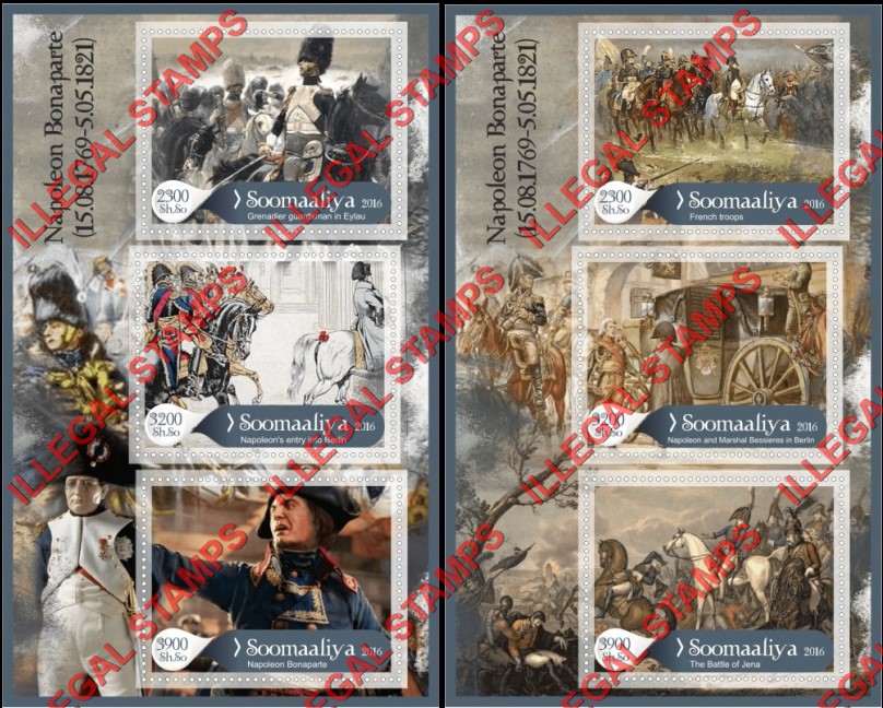 Somalia 2016 Napoleon Bonaparte Illegal Stamp Souvenir Sheets of 3