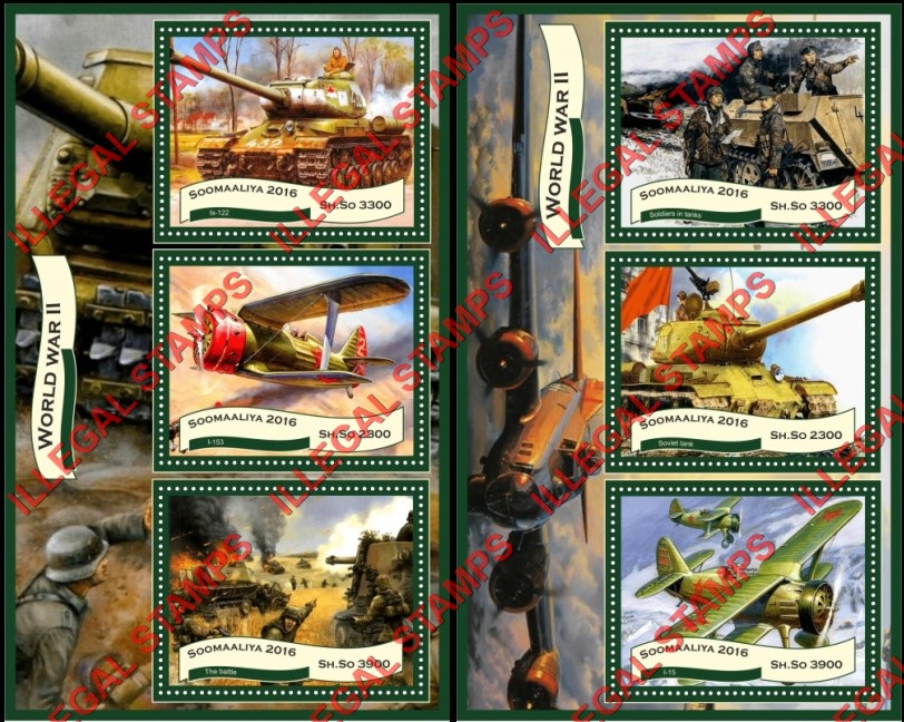 Somalia 2016 World War II Military Vehicles Illegal Stamp Souvenir Sheets of 3