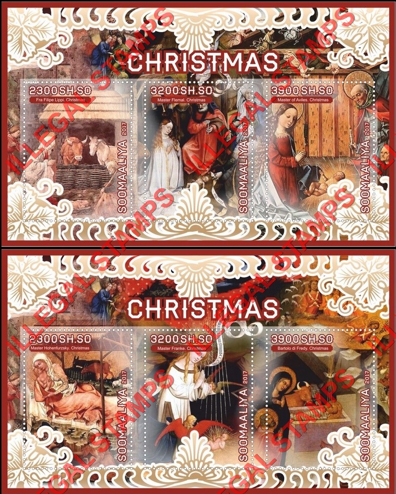 Somalia 2017 Christmas Paintings Illegal Stamp Souvenir Sheets of 3