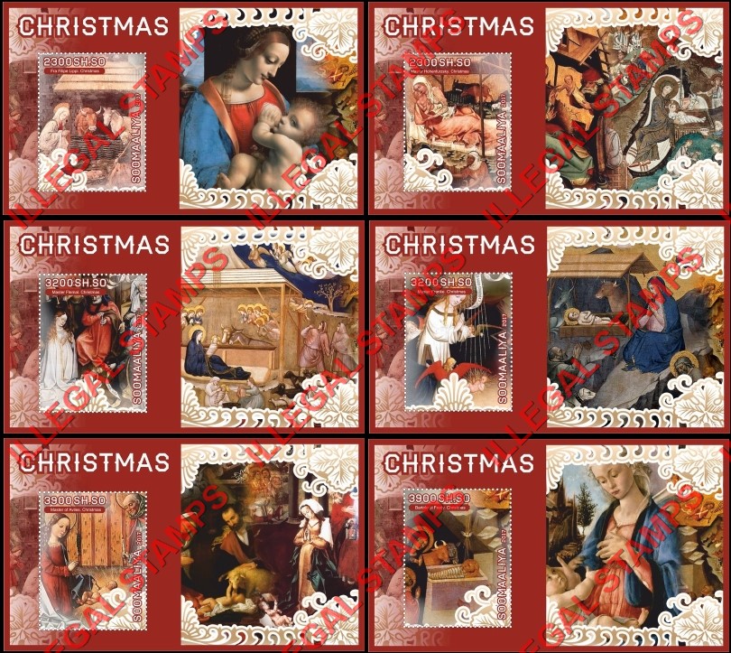 Somalia 2017 Christmas Paintings Illegal Stamp Souvenir Sheets of 1