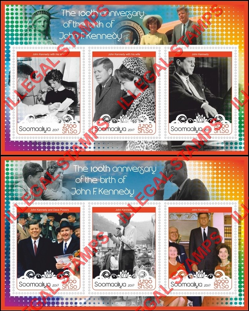 Somalia 2017 John F. Kennedy Illegal Stamp Souvenir Sheets of 3