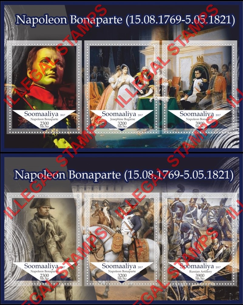 Somalia 2017 Napoleon Bonaparte Illegal Stamp Souvenir Sheets of 3