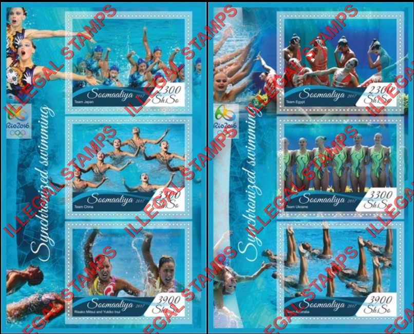 Somalia 2017 Synchronized Swimming Olympics in Rio 2016 Illegal Stamp Souvenir Sheets of 3