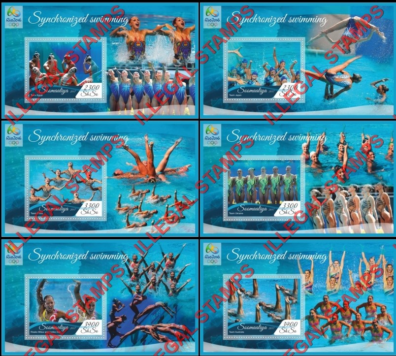 Somalia 2017 Synchronized Swimming Olympics in Rio 2016 Illegal Stamp Souvenir Sheets of 1