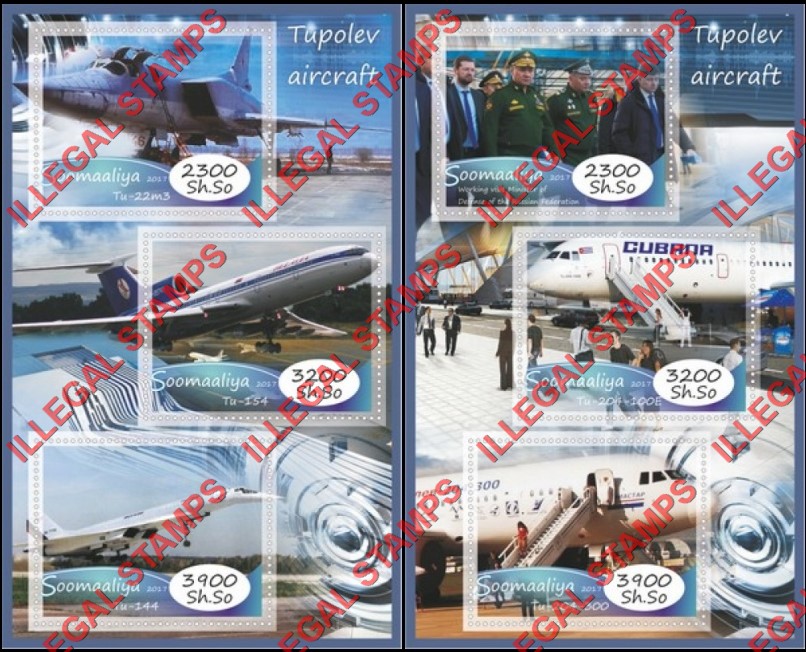 Somalia 2017 Tupolev Aircraft Illegal Stamp Souvenir Sheets of 3