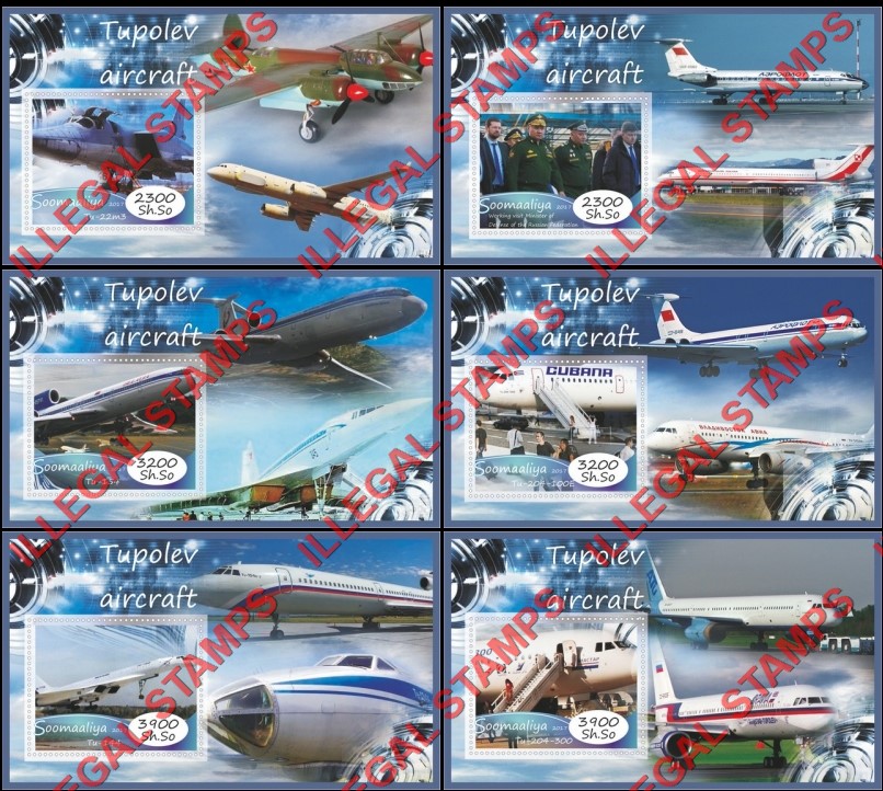 Somalia 2017 Tupolev Aircraft Illegal Stamp Souvenir Sheets of 1