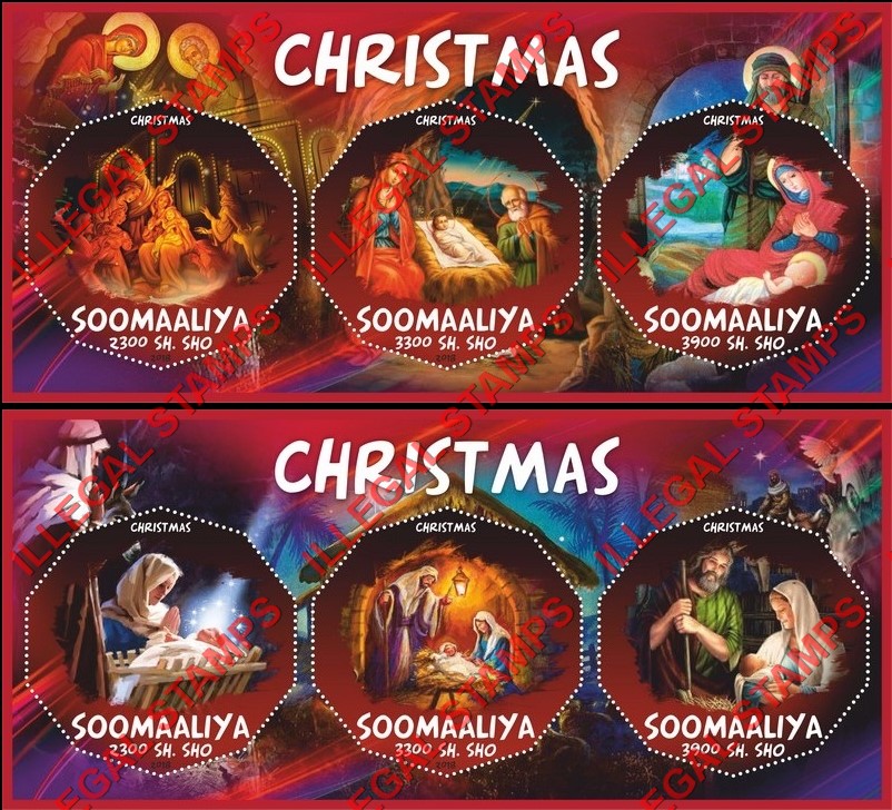 Somalia 2018 Christmas Paintings Illegal Stamp Souvenir Sheets of 3