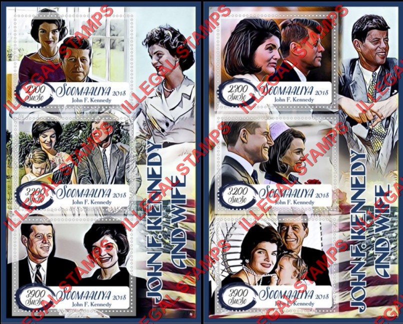 Somalia 2018 John F. Kennedy and Wife Illegal Stamp Souvenir Sheets of 3