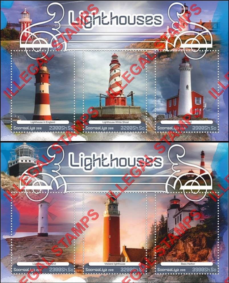 Somalia 2018 Lighthouses Illegal Stamp Souvenir Sheets of 3