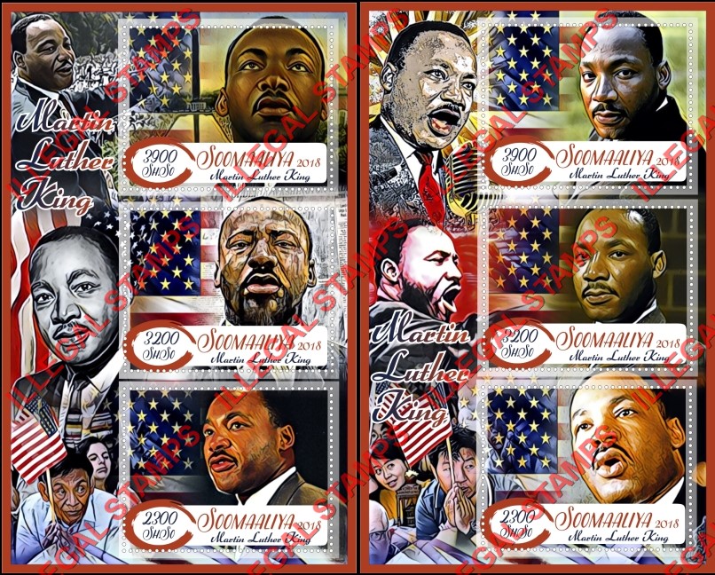 Somalia 2018 Martin Luther King Illegal Stamp Souvenir Sheets of 3