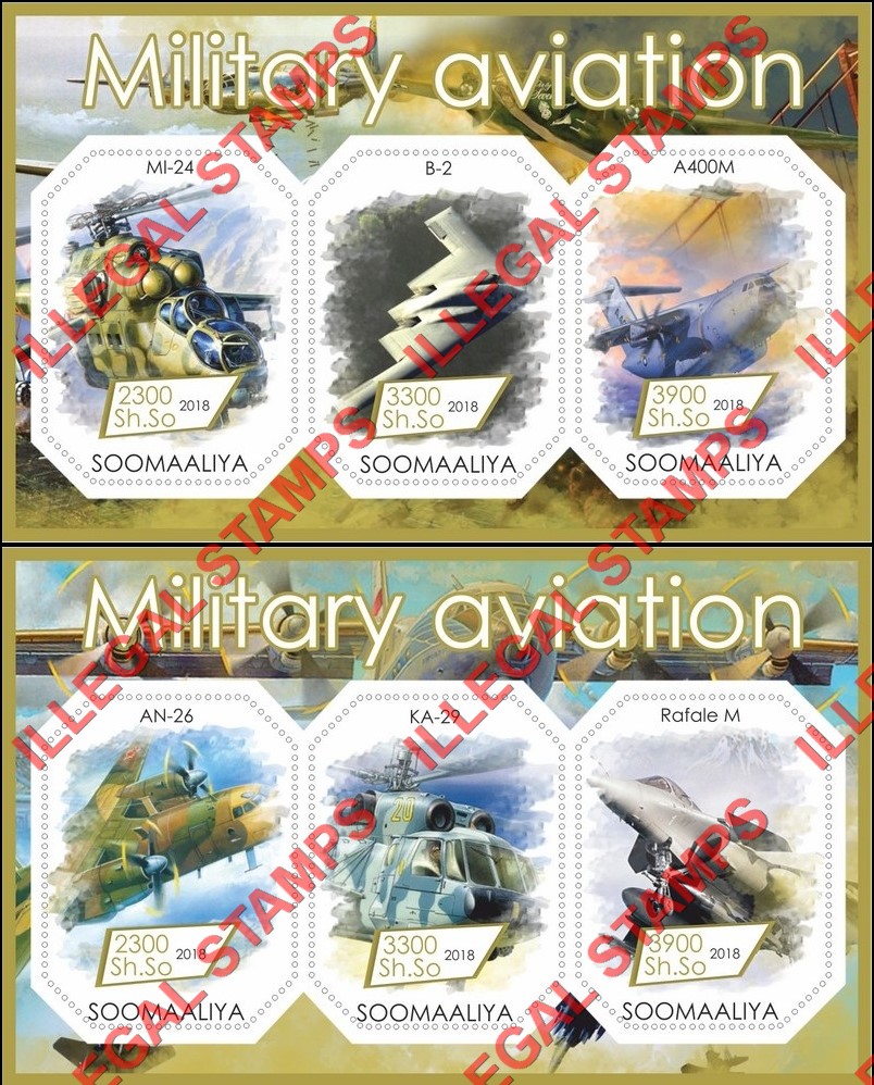Somalia 2018 Military Aviation Illegal Stamp Souvenir Sheets of 3