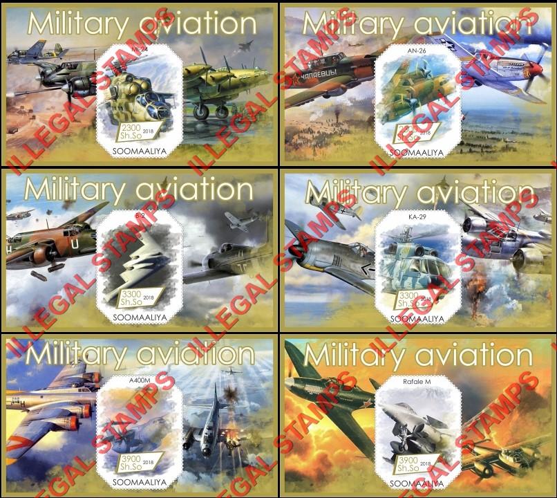 Somalia 2018 Military Aviation Illegal Stamp Souvenir Sheets of 1