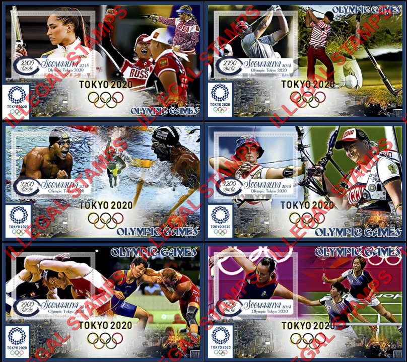 Somalia 2018 Olympic Games in Tokyo 2020 (different) Illegal Stamp Souvenir Sheets of 1