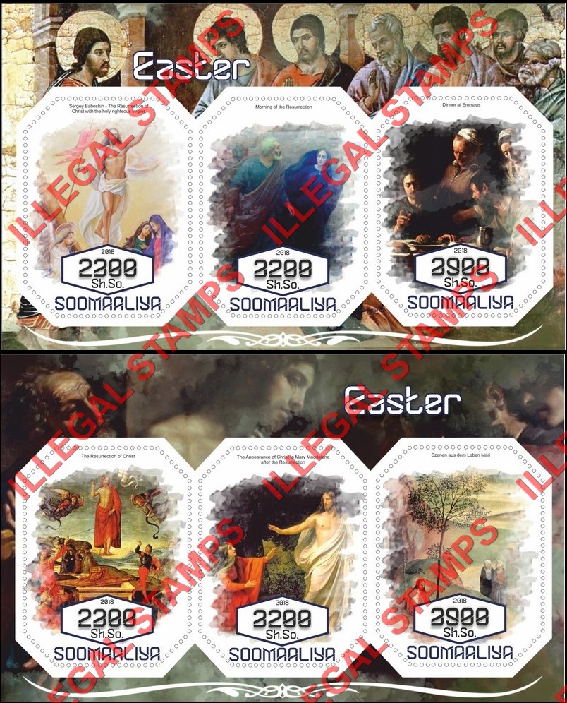 Somalia 2018 Paintings Easter Illegal Stamp Souvenir Sheets of 3