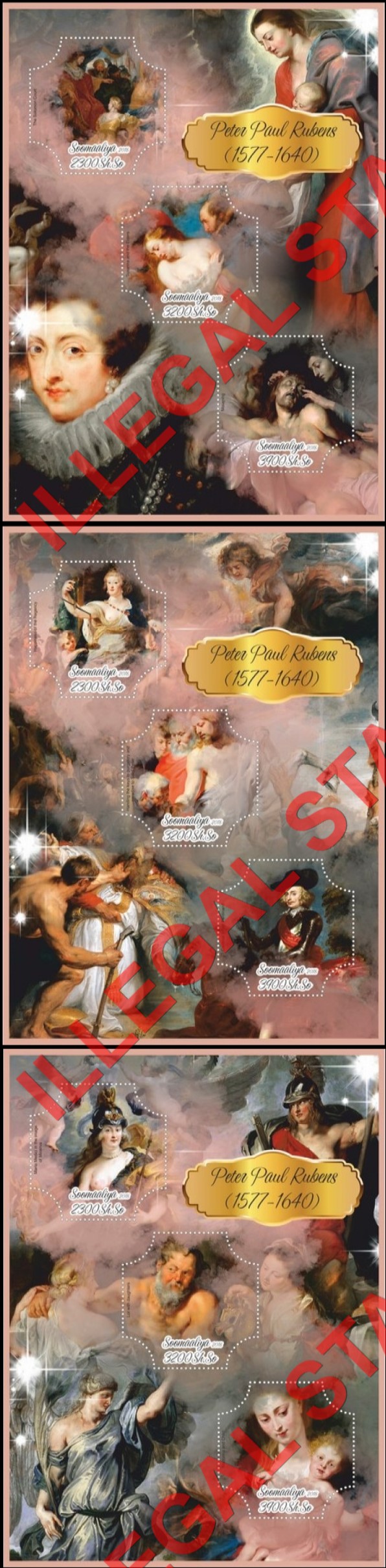 Somalia 2018 Paintings by Peter Paul Rubens (different) Illegal Stamp Souvenir Sheets of 3