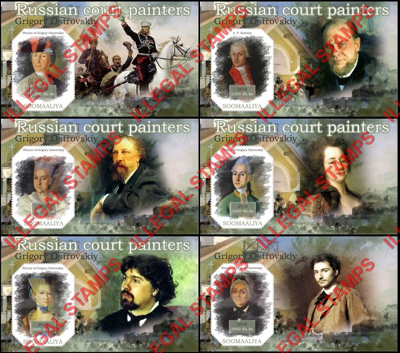 Somalia 2018 Paintings Russian Court Painters Grigory Ostrovskiy Illegal Stamp Souvenir Sheets of 1