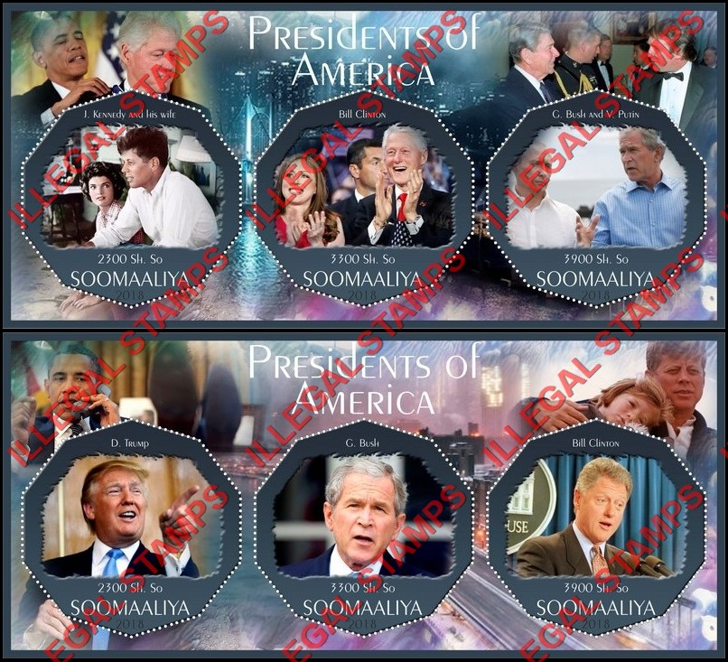 Somalia 2018 Presidents of America Illegal Stamp Souvenir Sheets of 3