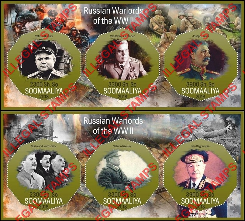 Somalia 2018 Russian Warlords of World War II Illegal Stamp Souvenir Sheets of 3