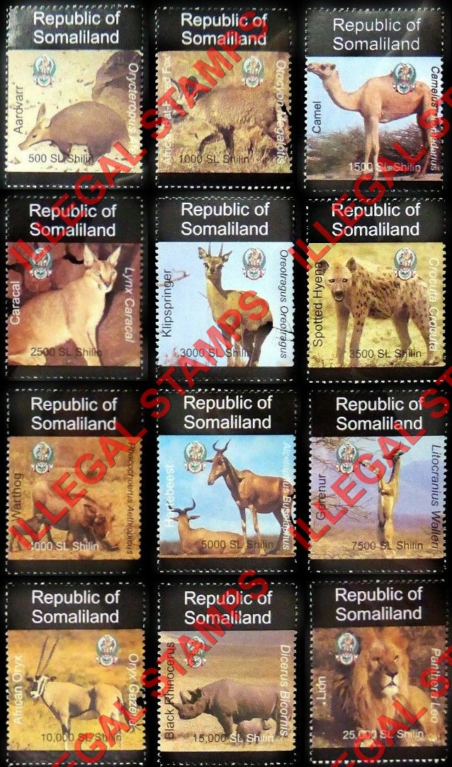 Somaliland 1997 Animals of Africa Illegal Stamp Set of 12