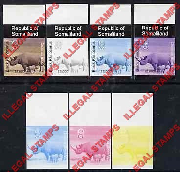 Somaliland 1997 Animals of Africa (Rhino) Imperforate Illegal Stamp Color Proof Set