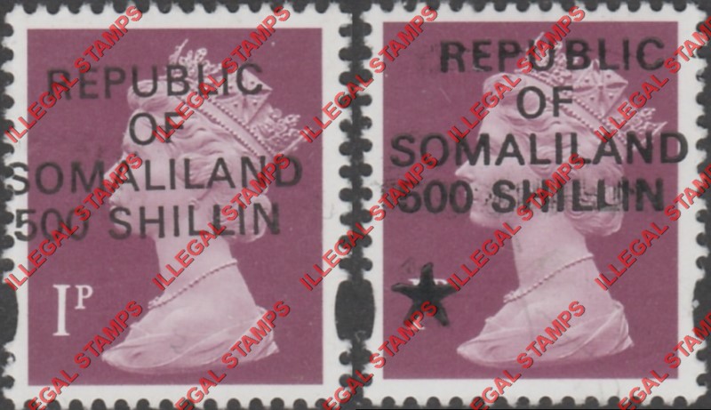 Somaliland 1998 British One Pence Machins Overprinted with bogus Inscription