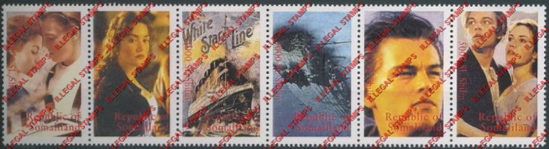 Somaliland 1998 Titanic Movie Illegal Stamp Strip of 6
