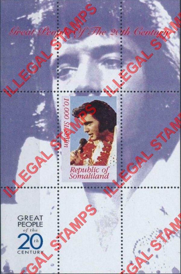 Somaliland 1999 Great People Elvis Presley Illegal Stamp Souvenir Sheet of 1
