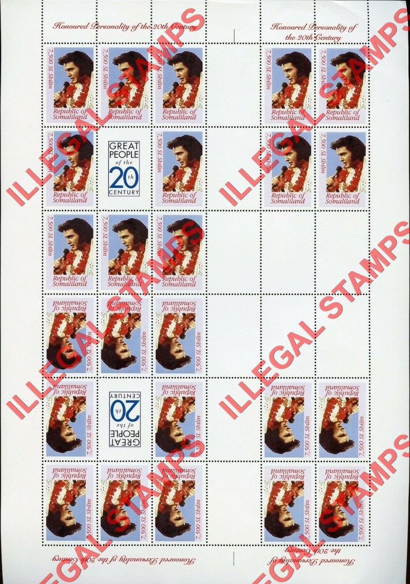 Somaliland 1999 Great People Elvis Presley Illegal Stamp Uncut Sheet