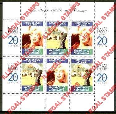 Somaliland 1999 Great People Marilyn Monroe and Arnold Palmer Illegal Stamp Souvenir Sheet of 6