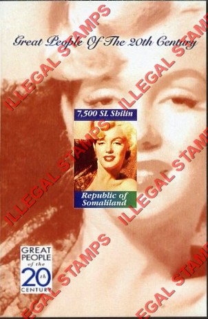 Somaliland 1999 Great People Marilyn Monroe Illegal Stamp Souvenir Sheet of 1