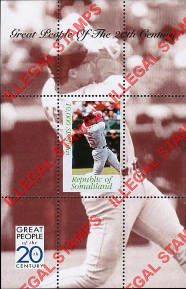 Somaliland 1999 Great People Mark McGwire Illegal Stamp Souvenir Sheet of 1