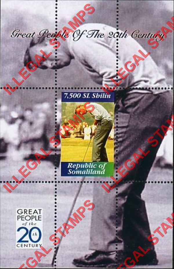 Somaliland 1999 Great People Arnold Palmer Illegal Stamp Souvenir Sheet of 1