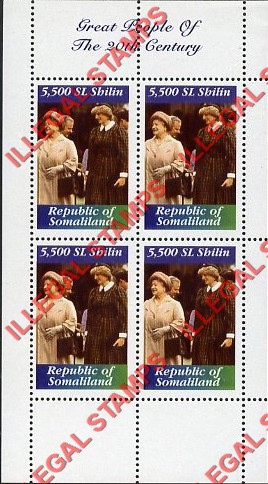 Somaliland 1999 Great People Princess Diana Illegal Stamp Souvenir Sheet of 4