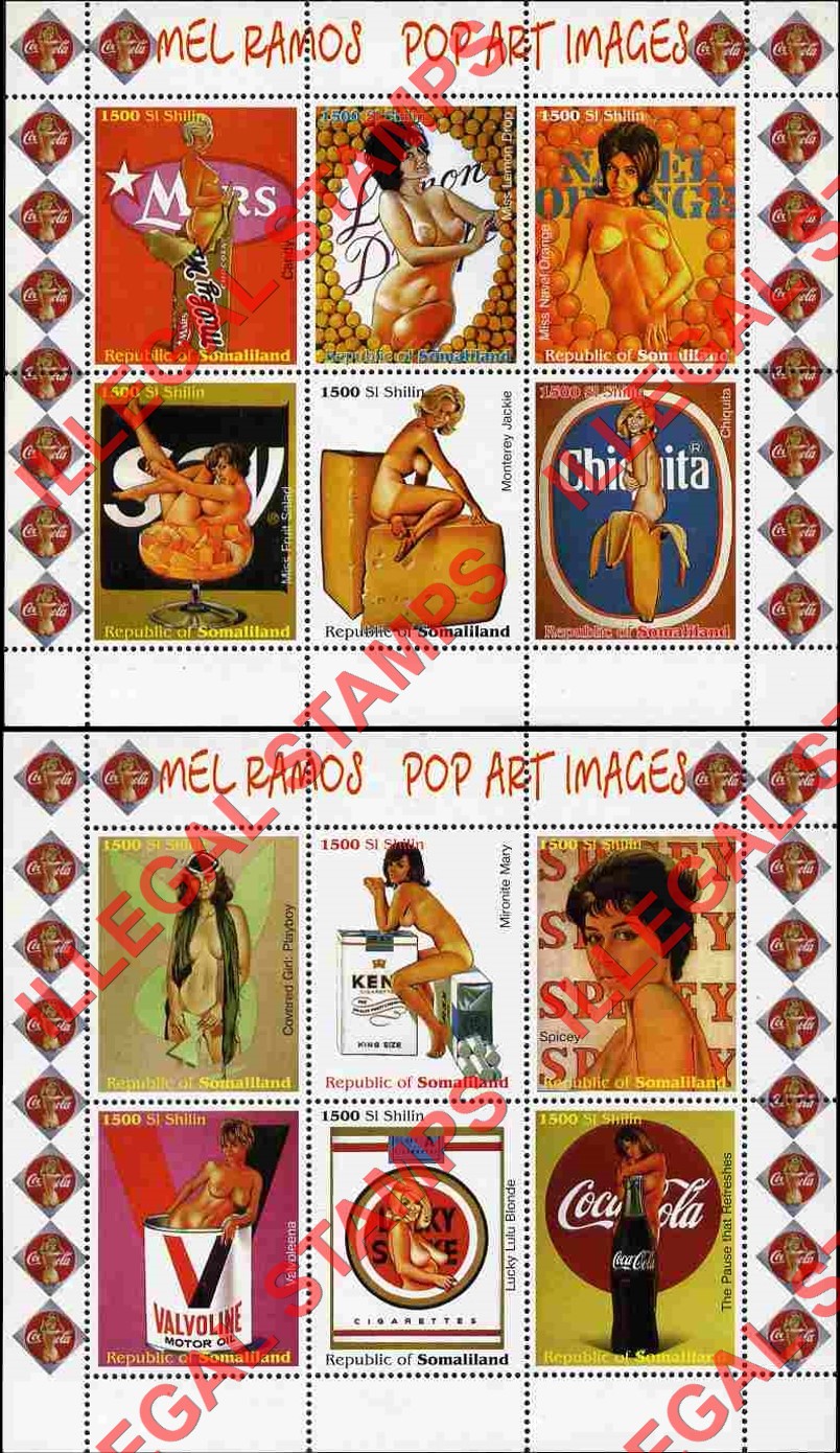 Somaliland 1999 Mel Ramos Pop Art Images Illegal Stamp Souvenir Sheet of 6
