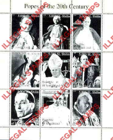 Somaliland 1999 Popes of the 20th Century Illegal Stamp Souvenir Sheet of 9