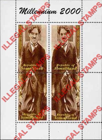 Somaliland 2000 Millenium Charlie Chaplin Illegal Stamp Souvenir Sheet of 4